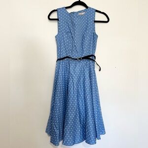 Grace Karin Sleeveless Blue Polka Dot Fit and Flare Dress  small Vintage Style